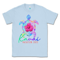 Dusty Blue kauai hawaii vacation 2022 sea turtle flower tropical t shirt Classic Tee - linhVisuals