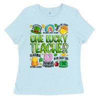 Baby Blue one lucky teacher lucky charm Ladies Tee - Artiststas