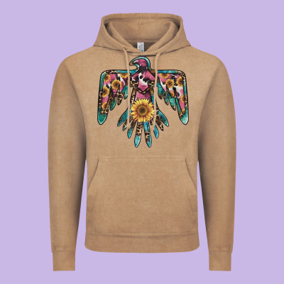 Pinky Western Sunflower Thunderbird Vintage Hoodie Designed By Barkaloodesign