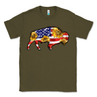 Army Green bison amerıcan flag Classic Tee - BarkalooDesign