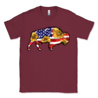 Burgundy bison amerıcan flag Classic Tee - BarkalooDesign