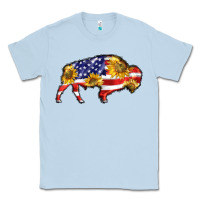 Dusty Blue bison amerıcan flag Classic Tee - BarkalooDesign