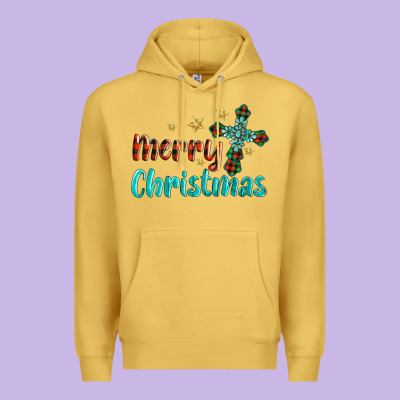 Merry Christmas Turquoise Gemstones Cross Premium Hoodie Designed By Barkaloodesign