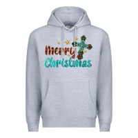 Heather Grey merry christmas turquoise gemstones cross Premium Hoodie - BarkalooDesign
