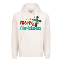 Pale Pink merry christmas turquoise gemstones cross Premium Hoodie - BarkalooDesign