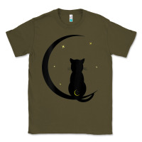 Army Green womens double moon cat Classic Tee - linhVisuals