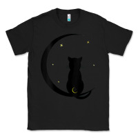 Black womens double moon cat Classic Tee - linhVisuals
