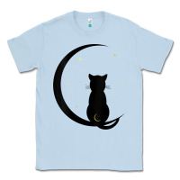 Dusty Blue womens double moon cat Classic Tee - linhVisuals