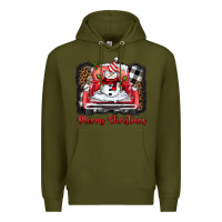 Army Green merry christmas truck snowman Premium Hoodie - BarkalooDesign