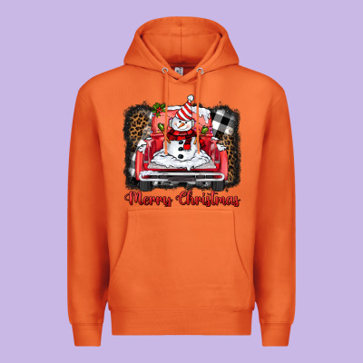 Merry Christmas Truck Snowman Premium Hoodie Designed By Barkaloodesign