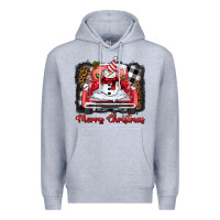 Heather Grey merry christmas truck snowman Premium Hoodie - BarkalooDesign