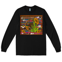 Black cactus and sunflowers with old wheel serape leopard cowhide background Long Sleeve Tee - Artiststas