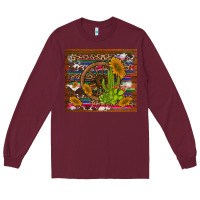 Burgundy cactus and sunflowers with old wheel serape leopard cowhide background Long Sleeve Tee - Artiststas