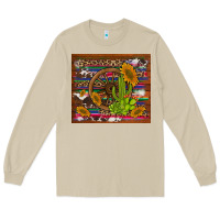 Mushroom cactus and sunflowers with old wheel serape leopard cowhide background Long Sleeve Tee - Artiststas