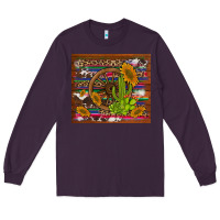 Plum cactus and sunflowers with old wheel serape leopard cowhide background Long Sleeve Tee - Artiststas