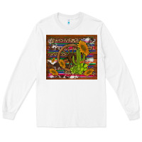 White cactus and sunflowers with old wheel serape leopard cowhide background Long Sleeve Tee - Artiststas