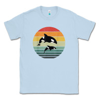Dusty Blue orca family vintage retro art, killer whale family Classic Tee - linhVisuals