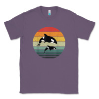Lavender orca family vintage retro art, killer whale family Classic Tee - linhVisuals