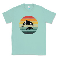 Seafoam orca family vintage retro art, killer whale family Classic Tee - linhVisuals