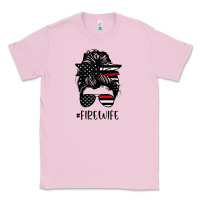 Bubblegum Pink fire wife messy bun firefighter wife thin red line husband Classic Tee - linhVisuals