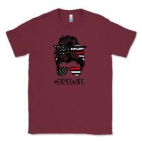 Burgundy fire wife messy bun firefighter wife thin red line husband Classic Tee - linhVisuals