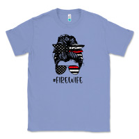 Colony Blue fire wife messy bun firefighter wife thin red line husband Classic Tee - linhVisuals