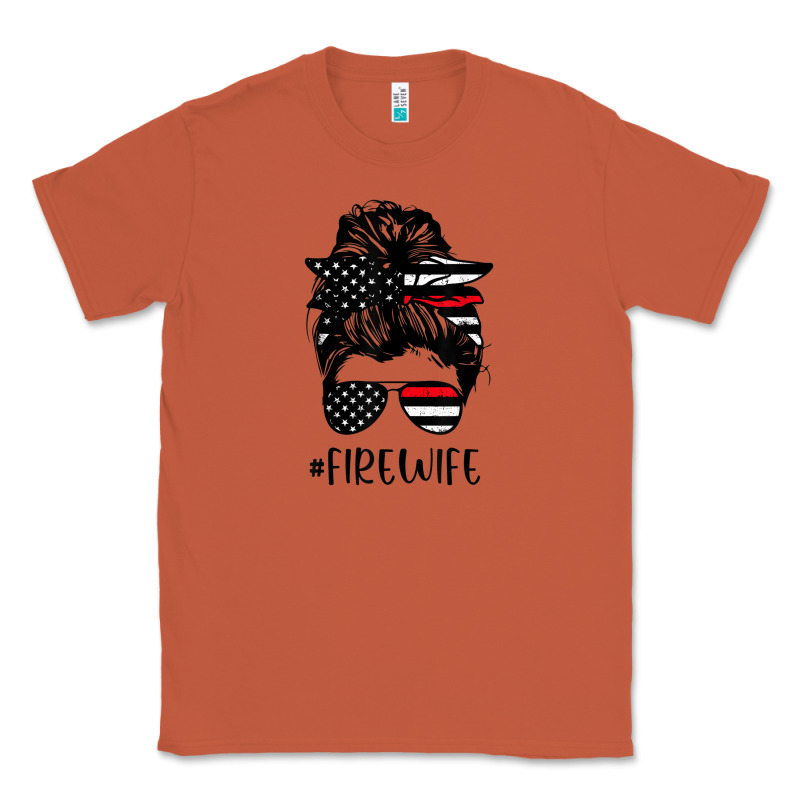 Fire Wife Messy Bun Firefighter Wife Thin Red Line Husband Classic Tee by linhVisuals | Teevron