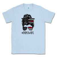 Dusty Blue fire wife messy bun firefighter wife thin red line husband Classic Tee - linhVisuals