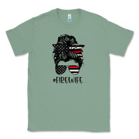 Sage fire wife messy bun firefighter wife thin red line husband Classic Tee - linhVisuals