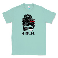 Seafoam fire wife messy bun firefighter wife thin red line husband Classic Tee - linhVisuals