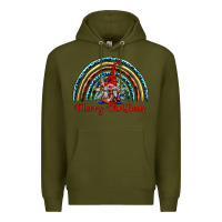 Army Green merry christmas gnomes   rainbow Premium Hoodie - BarkalooDesign