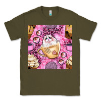Army Green cat coffee cups and paw with leopard and glitter seamless pattern bbs Classic Tee - BundleAndBundleShop