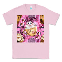 Bubblegum Pink cat coffee cups and paw with leopard and glitter seamless pattern bbs Classic Tee - BundleAndBundleShop