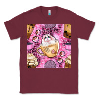 Burgundy cat coffee cups and paw with leopard and glitter seamless pattern bbs Classic Tee - BundleAndBundleShop