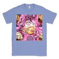 Colony Blue cat coffee cups and paw with leopard and glitter seamless pattern bbs Classic Tee - BundleAndBundleShop