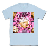 Dusty Blue cat coffee cups and paw with leopard and glitter seamless pattern bbs Classic Tee - BundleAndBundleShop