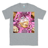 Heather Grey cat coffee cups and paw with leopard and glitter seamless pattern bbs Classic Tee - BundleAndBundleShop