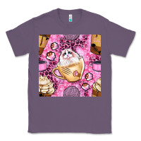Lavender cat coffee cups and paw with leopard and glitter seamless pattern bbs Classic Tee - BundleAndBundleShop