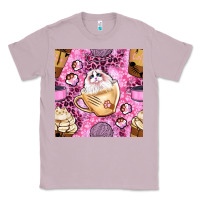 Lilac cat coffee cups and paw with leopard and glitter seamless pattern bbs Classic Tee - BundleAndBundleShop