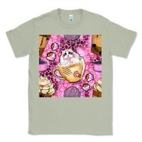 Matcha cat coffee cups and paw with leopard and glitter seamless pattern bbs Classic Tee - BundleAndBundleShop