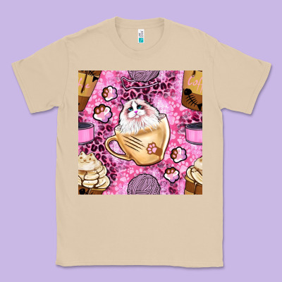 Cat Coffee Cups And Paw With Leopard And Glitter Seamless Pattern Bbs Classic Tee Designed By Bundleandbundleshop