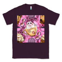 Plum cat coffee cups and paw with leopard and glitter seamless pattern bbs Classic Tee - BundleAndBundleShop