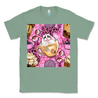 Sage cat coffee cups and paw with leopard and glitter seamless pattern bbs Classic Tee - BundleAndBundleShop