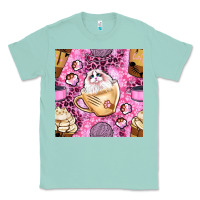 Seafoam cat coffee cups and paw with leopard and glitter seamless pattern bbs Classic Tee - BundleAndBundleShop