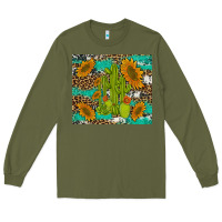 Army Green cactus and sunflowers turquoise leopard cowhide Long Sleeve Tee - Artiststas