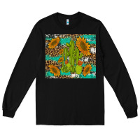 Black cactus and sunflowers turquoise leopard cowhide Long Sleeve Tee - Artiststas