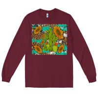 Burgundy cactus and sunflowers turquoise leopard cowhide Long Sleeve Tee - Artiststas