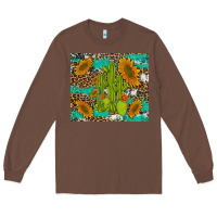 Chestnut cactus and sunflowers turquoise leopard cowhide Long Sleeve Tee - Artiststas