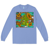Colony Blue cactus and sunflowers turquoise leopard cowhide Long Sleeve Tee - Artiststas