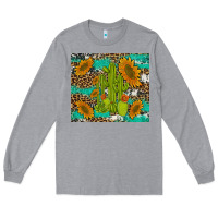 Heather Grey cactus and sunflowers turquoise leopard cowhide Long Sleeve Tee - Artiststas